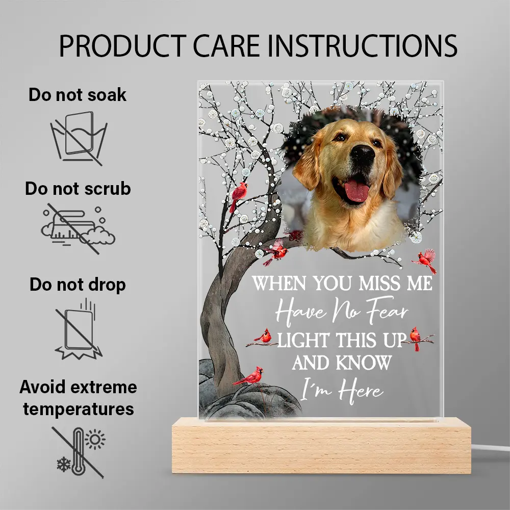 Memorial,Family,Parents,Gift For Grandparents,Sad - Custom Photo When You Miss Me Have No Fear Memorial - Personalized 3D Led Light Wooden Base