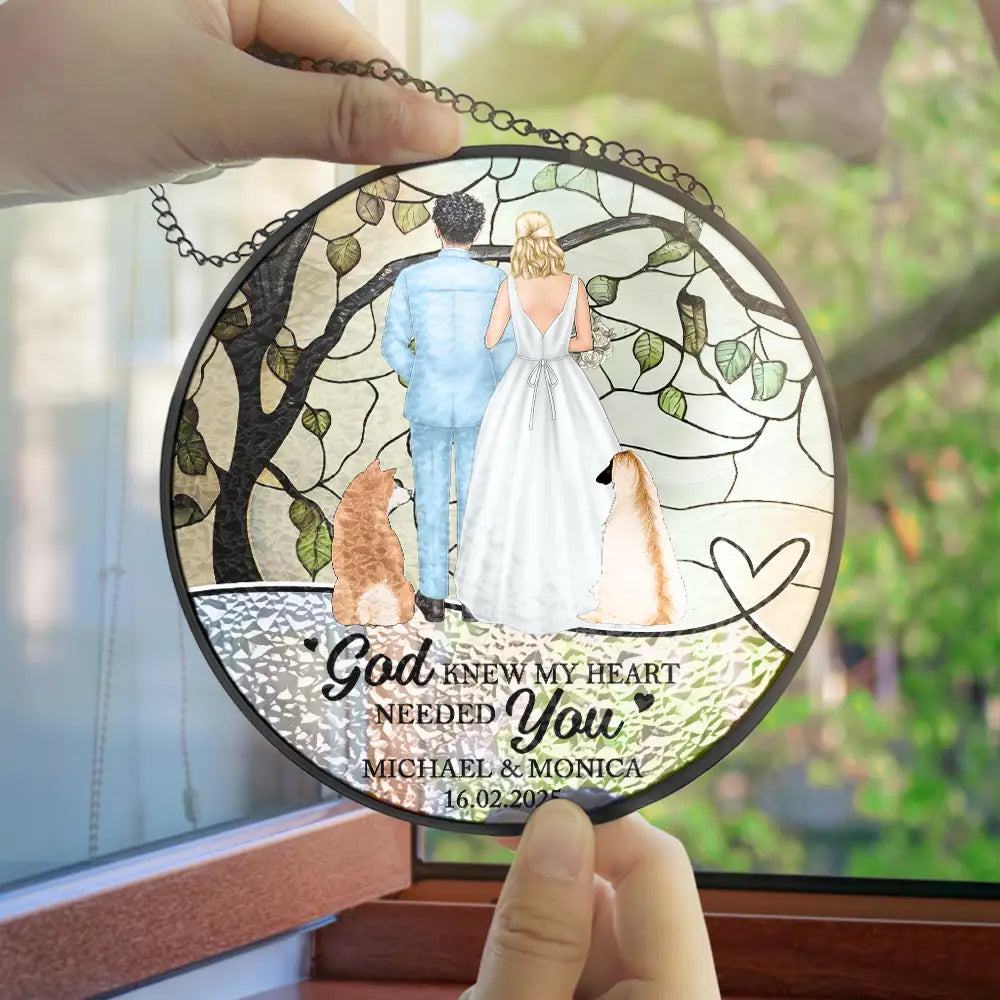 Love,Anniversary,Wedding Anniversary,Gift For Couples,Engaged,Married  - The Date We Became Mr & Mrs Wedding Couple - Personalized Stained Glass Window Hanging Suncatcher