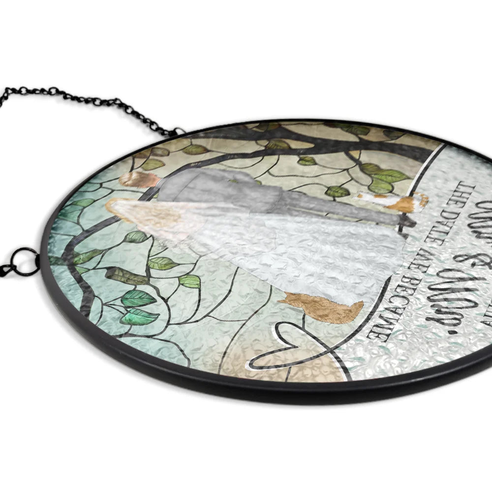 Love,Anniversary,Wedding Anniversary,Gift For Couples,Engaged,Married  - The Date We Became Mr & Mrs Wedding Couple - Personalized Stained Glass Window Hanging Suncatcher