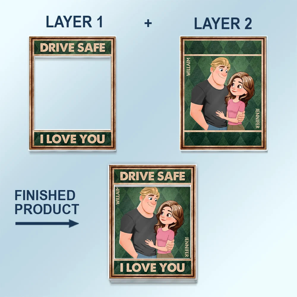 Gift For Couples,Gift For Wife,Gift For Girlfriend,Love,Gift For Women,Gift For Husband,Gift For Boyfriend - Drive Safe I Love You Vintage Animate Couple - Personalized Custom Shaped Acrylic Car Visor Clip