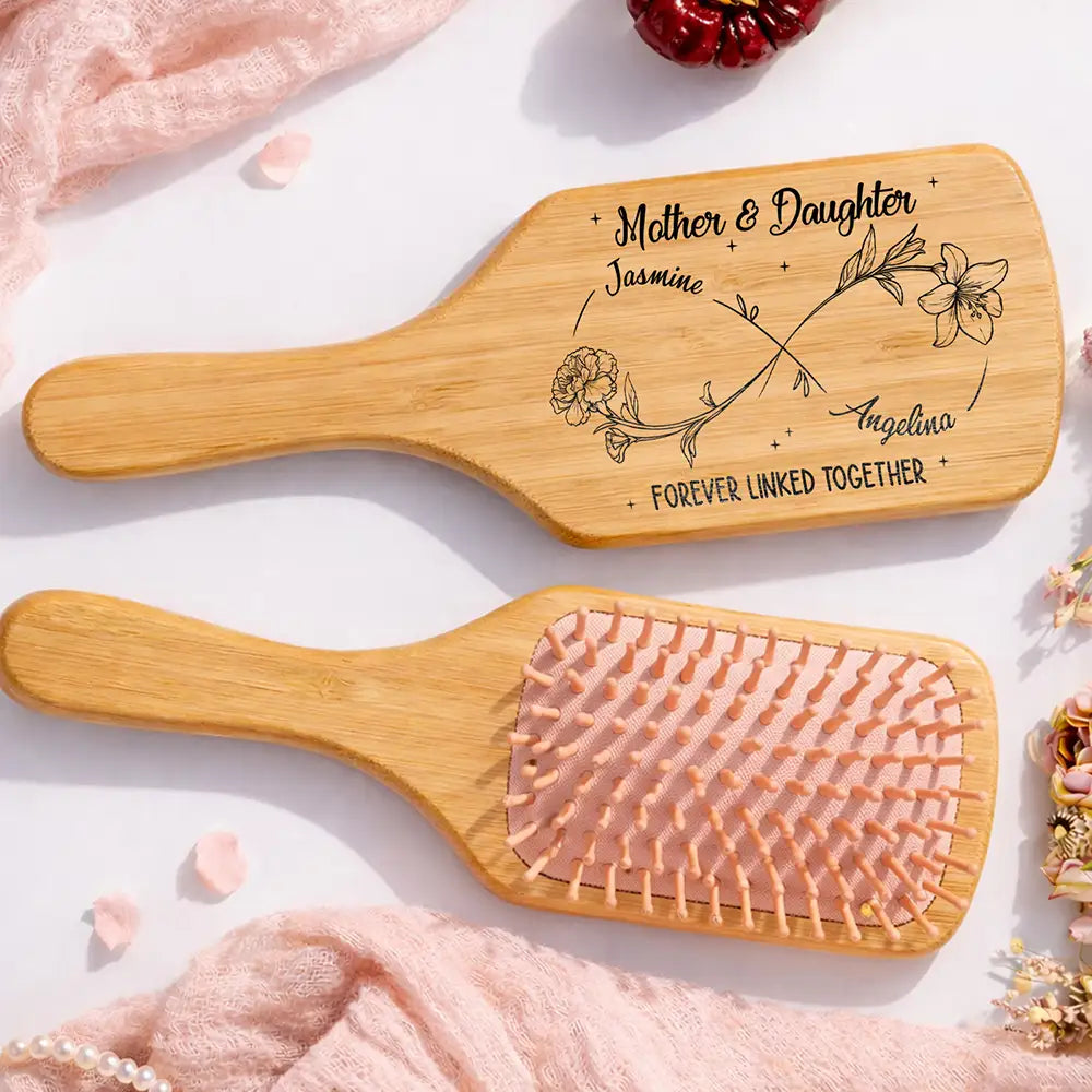 Infinity Birth Flower Mother And Daughter Forever Linked Together - Personalized Wooden Hair Brush