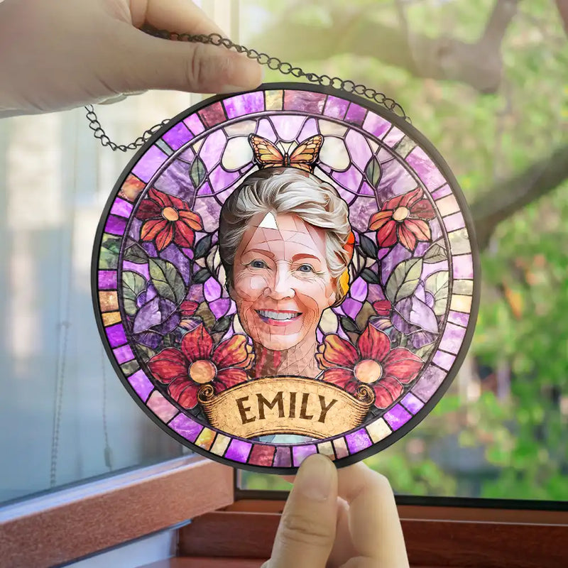 Happy,Dog Lovers,Pet Lovers,Cat Lovers - Custom Photo Stained Glass Portrait Dog Cat Family - Personalized Stained Glass Window Hanging Suncatcher