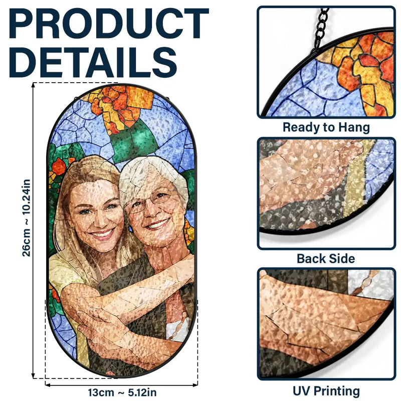 Gift For Wife,Gift For Mother,Gift For Grandma,Happy,Gift For Grandparents,Grandma - Grandkids - Custom Photo Stained Glass Portrait Mom Grandma Parents Family - Personalized Rounded Rectangle Stained Glass Suncatcher