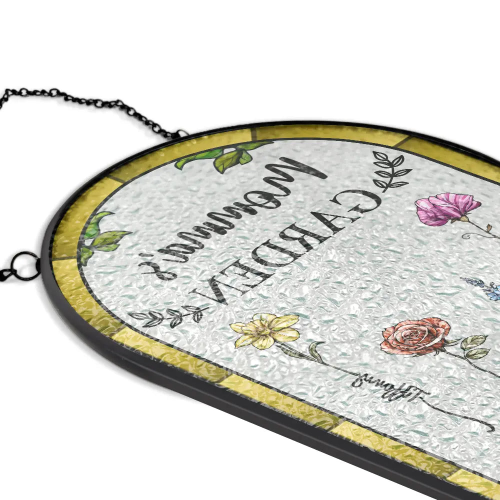 Gift For Wife,Gift For Mother,Gift For Grandma,Happy - Birth Flower Grandma's Garden - Personalized Rounded Rectangle Stained Glass Suncatcher