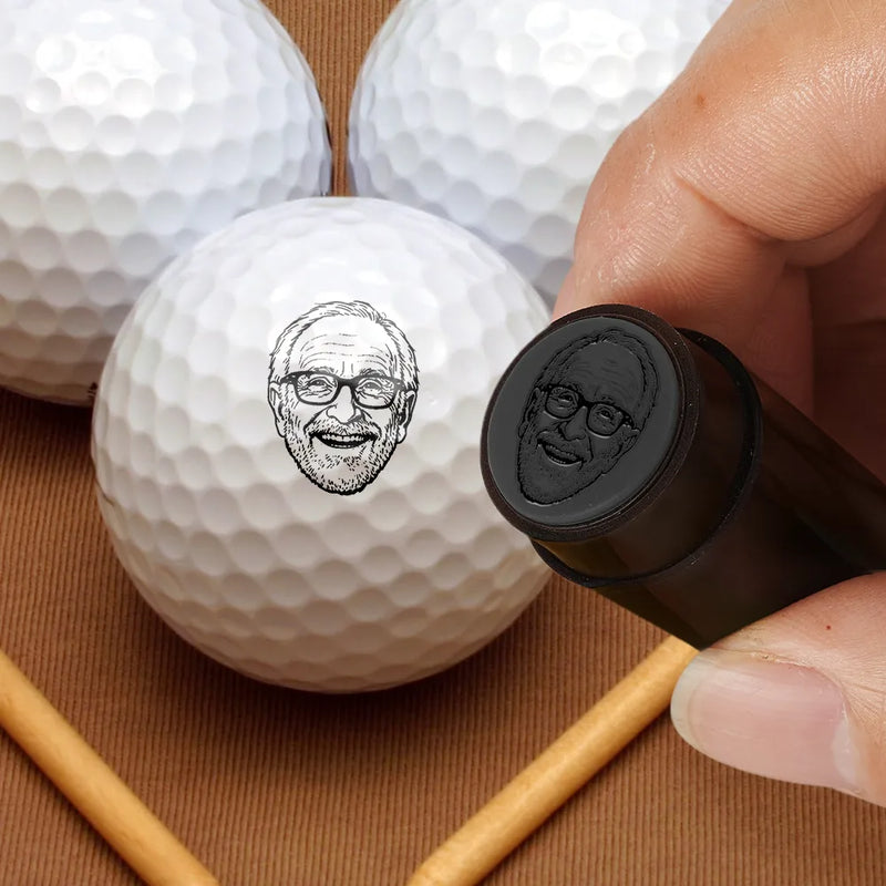 Dad's Hobby,Grandpa's Hobby,Gift For Father,Gift For Grandpa,Funny,Custom Photo - Custom Photo Outline Sketch Golfer Face - Personalized Golf Ball Stamp With Metal Storage Box