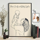 Gift For Mother,Family,Love - Custom Photo Outline Sketch Mom Baby Family Portrait Line Art - Personalized Poster