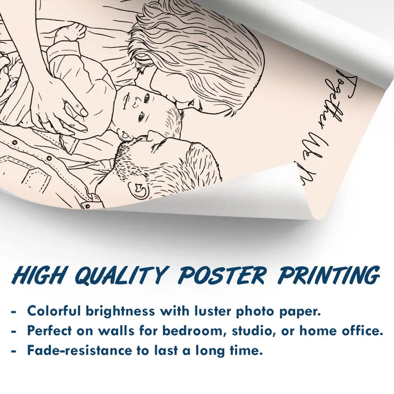 Gift For Mother,Family,Love - Custom Photo Outline Sketch Mom Baby Family Portrait Line Art - Personalized Poster