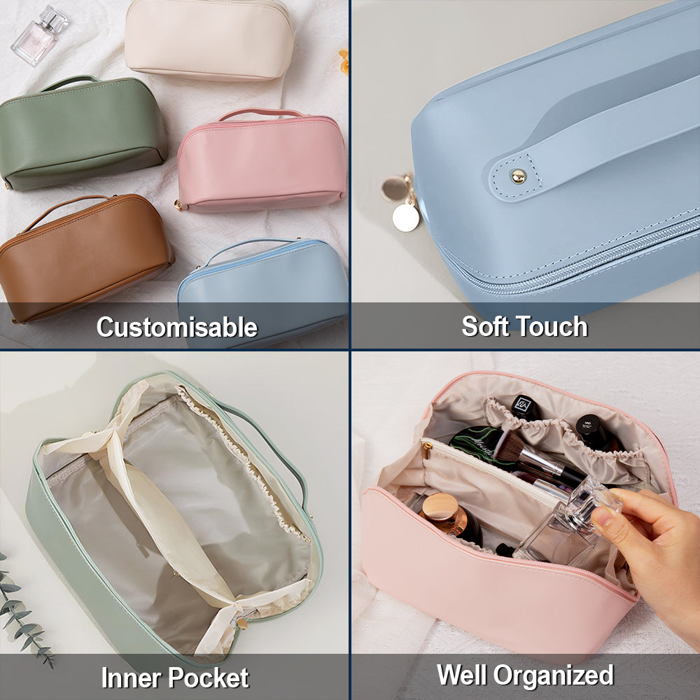 Pet Mom,Happy - Dog Cat Mama Mom Custom Pet Name - Personalized Embroidered Leather Makeup Bag