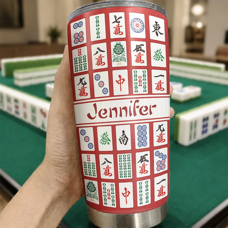 Top Market,Gift For Bestie,Custom Text,Happy - Mahjong Pattern Matching Name - Personalized Tumbler