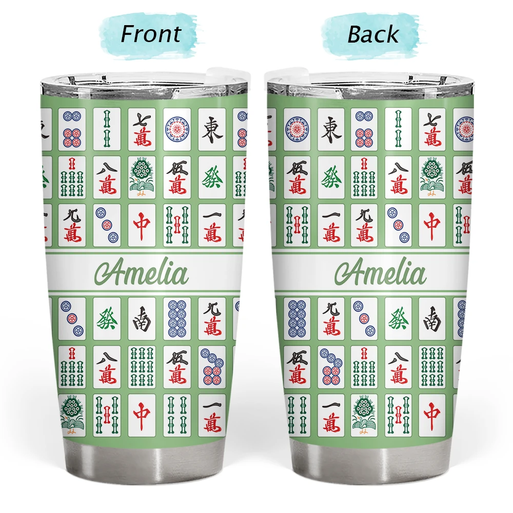 Top Market,Gift For Bestie,Custom Text,Happy - Mahjong Pattern Matching Name - Personalized Tumbler