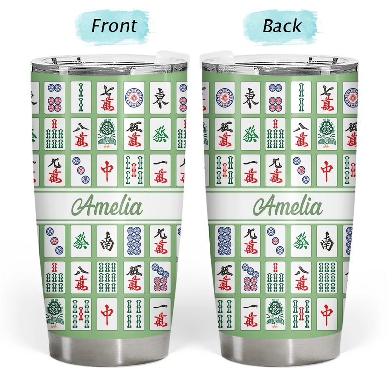 Top Market,Gift For Bestie,Custom Text,Happy - Mahjong Pattern Matching Name - Personalized Tumbler