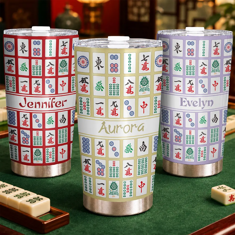 Top Market,Gift For Bestie,Custom Text,Happy - Mahjong Pattern Matching Name - Personalized Tumbler