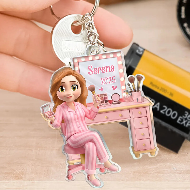 Gift For Women,Happy - Makeup Girl Beauty 3D Effect - Personalized Acrylic Keychain
