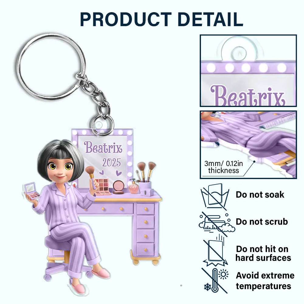 Gift For Women,Happy - Makeup Girl Beauty 3D Effect - Personalized Acrylic Keychain