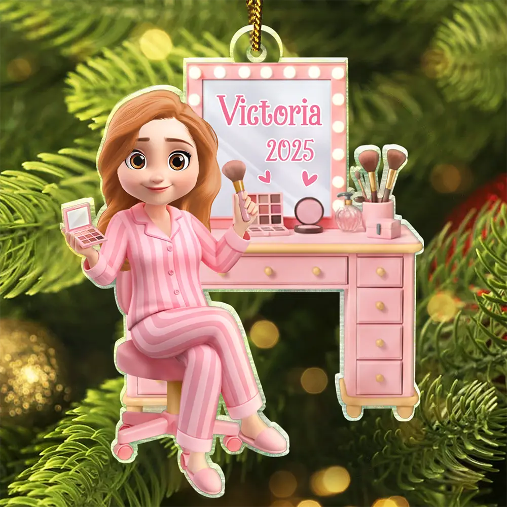 Gift For Women, Happy, Christmas - Makeup Girl Beauty 3D Effect - Personalized Custom Shaped Acrylic Ornament