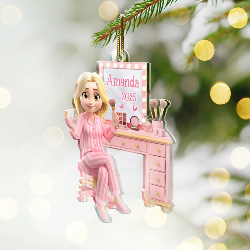 Gift For Women, Happy, Christmas - Makeup Girl Beauty 3D Effect - Personalized Custom Shaped Acrylic Ornament