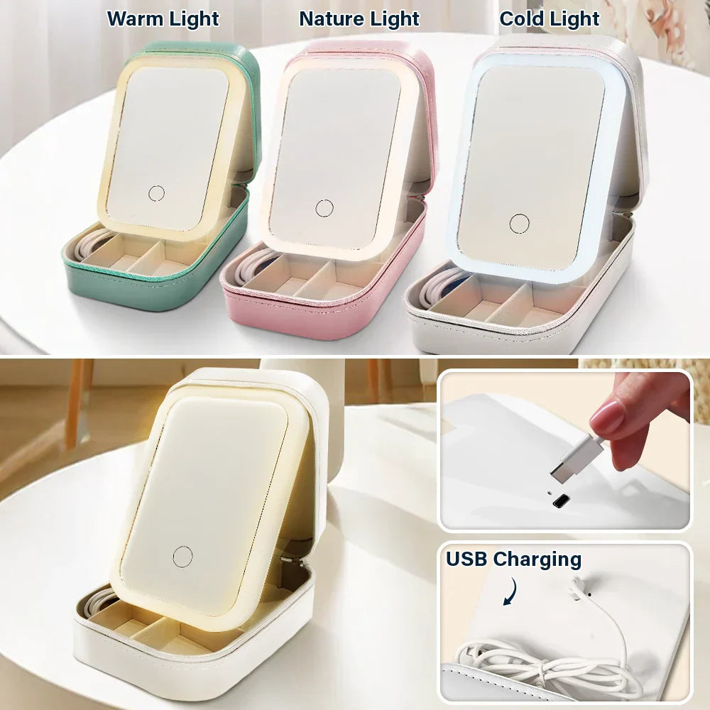 Family, Gift For Bestie, Dog Lovers, Cat Lovers, Happy, Custom Photo, Gift For Mother, Gift For Father - Custom Photo Pencil Sketch Family Dog Cat Portrait - Personalized Makeup Box With LED Mirror