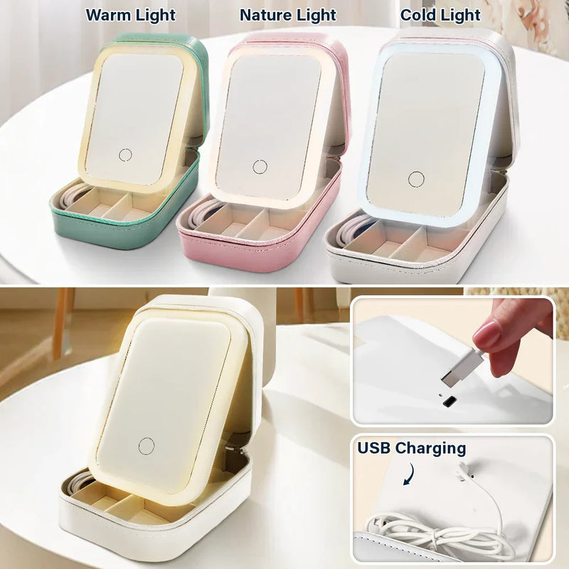 Family, Gift For Bestie, Dog Lovers, Cat Lovers, Happy, Custom Photo, Gift For Mother, Gift For Father - Custom Photo Pencil Sketch Family Dog Cat Portrait - Personalized Makeup Box With LED Mirror