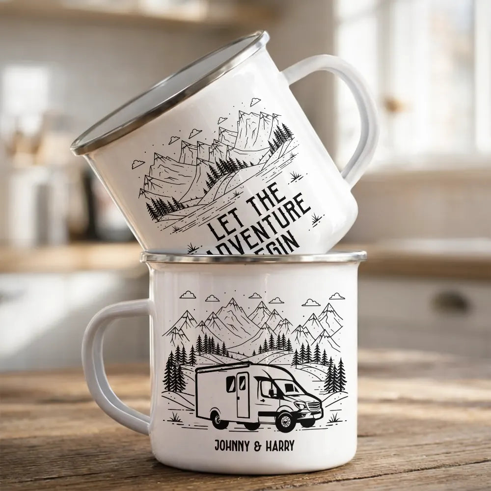 Gift For Couples,Old Couples,Gift For Husband,Gift For Wife,Gift For Boyfriend,Gift For Girlfriend,Happy - Making Memories One Campsite At A Time - Personalized Enamel Mug