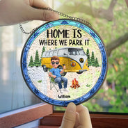 Camping, Campsite, Couple's Hobby, Happy, Gift For Couples - Making Memories One Campsite At A Time - Personalized Stained Glass Window Hanging Suncatcher
