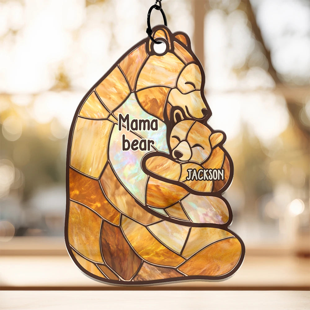 Mama Bear Stained Glass Effect - Personalized Window Hanging Suncatcher Ornament