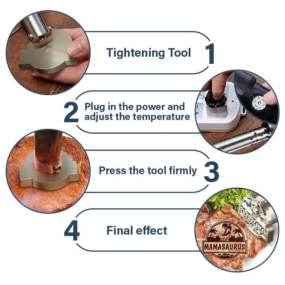 Family, Funny - Mama Papa Saurus - Personalized Grilling Branding Stamp