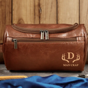Gift For Husband, Gift For Boyfriend, Gift For Men, Happy - Man Crap Man Stuff Monogram - Personalized Leather Toiletry Bag