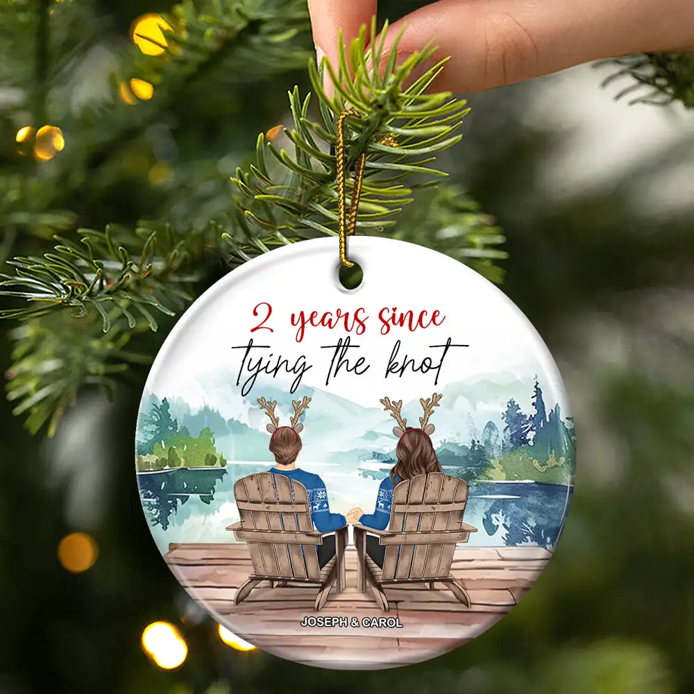 Gift For Couples, Gift For Husband, Gift For Wife, Gift For Boyfriend, Gift For Girlfriend, Funny, Christmas - Many Years Since Tying The Knot - Personalized Circle Ceramic Ornament