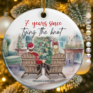 Gift For Couples, Gift For Husband, Gift For Wife, Gift For Boyfriend, Gift For Girlfriend, Funny, Christmas - Many Years Since Tying The Knot - Personalized Circle Ceramic Ornament