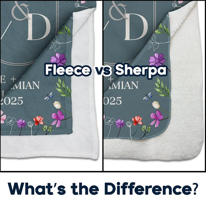 Gift For Couples, Wedding Anniversary, Married, Love - Married Couple Birth Flower Letter - Personalized Fleece Blanket, Sherpa Blanket