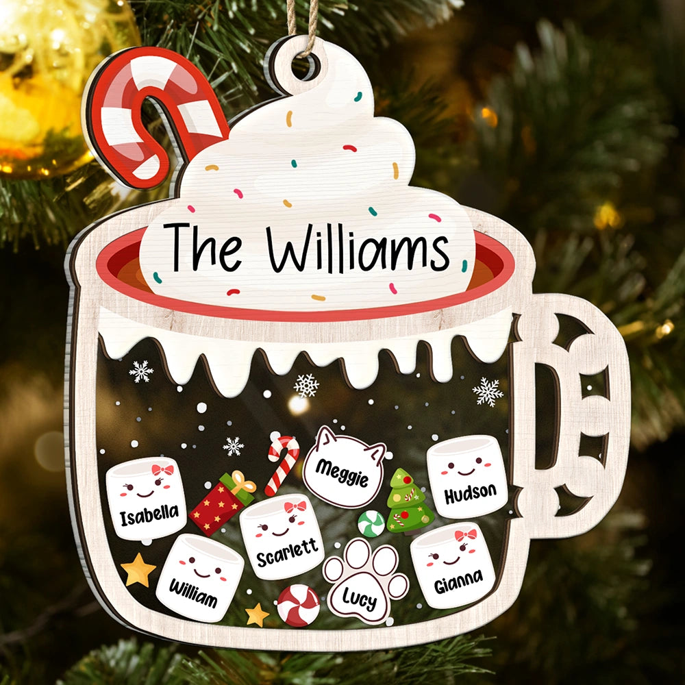 Christmas, Family, Happy - Marshmallows Family Cute Keepsake - Personalized 2-Layered Mix Ornament