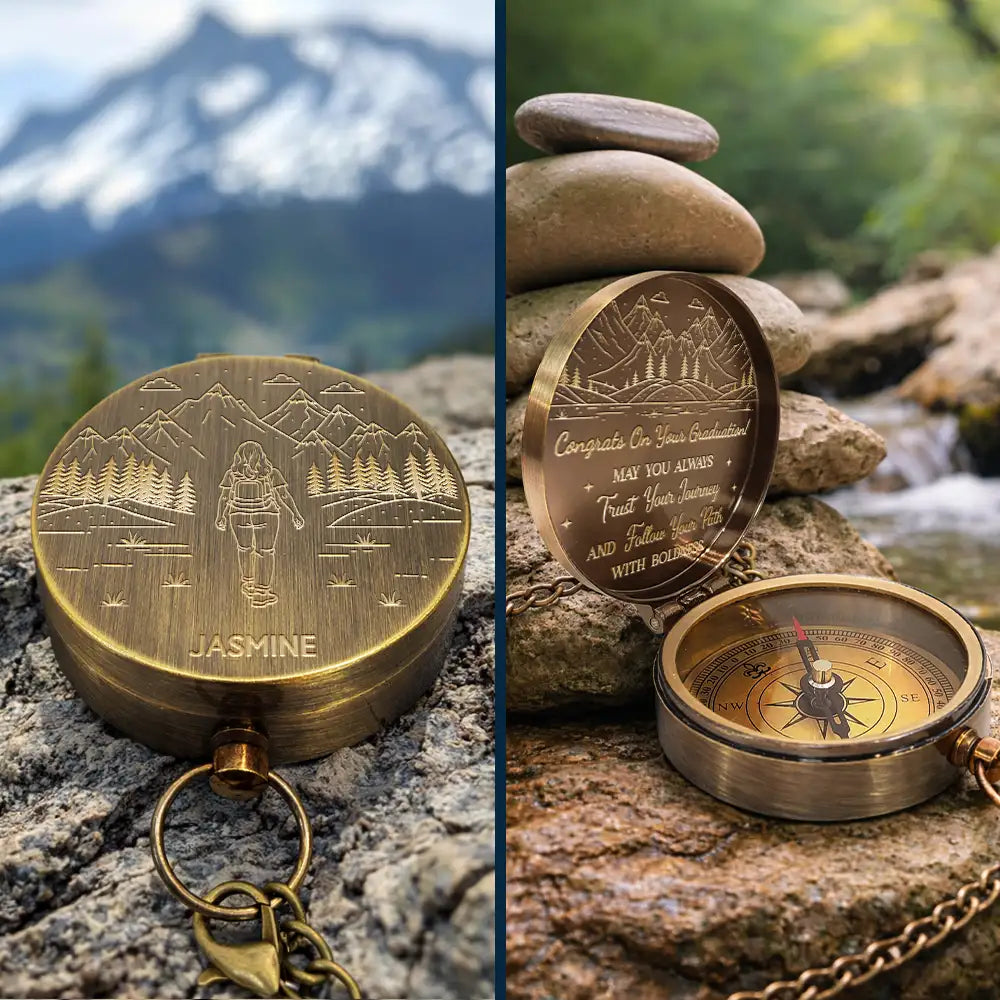 Graduation,Happy,Gift For Boyfriend,Gift For Girlfriend,Gift For Yourself,Gift For Women,Gift For Men,Gift For Daughter,Gift For Son,Gift For Sibling,Gift For Sisters,Gift For Brothers,Gift For Bestie,Gifts For Colleagues - May You Always Trust Your Journey - Personalized Engraved Brass Compass