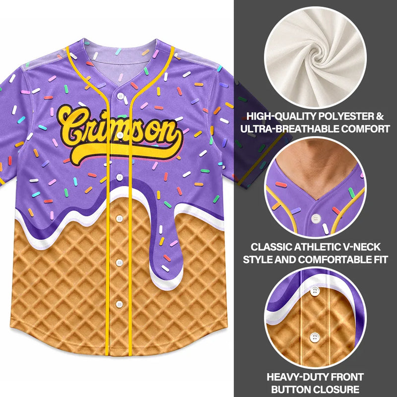 Baseball,Back To School,Gift For Kids,Summer,Proud,Custom Text - Melting Ice Cream - Personalized Baseball Jersey Shirt