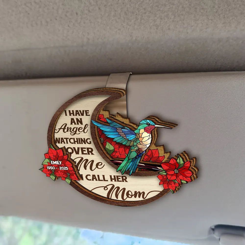 Gift For Mother,Gift For Father,Custom Photo,Memorial,Sad - Memorial Angels Watching Over Me - Personalized Custom Shaped Car Visor Clip