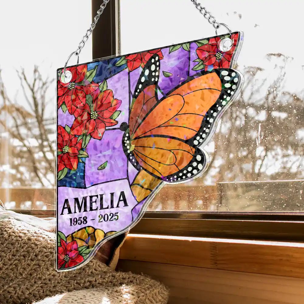 Sad, Memorial, Family, Parents, Gift For Grandparents, Gift For Sibling - Memorial Bird Family Dad Mom - Personalized Window Corner Suncatcher