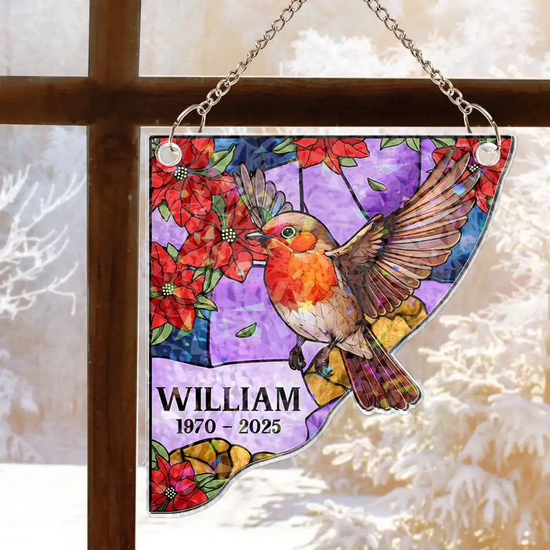 Sad, Memorial, Family, Parents, Gift For Grandparents, Gift For Sibling - Memorial Bird Family Dad Mom - Personalized Window Corner Suncatcher