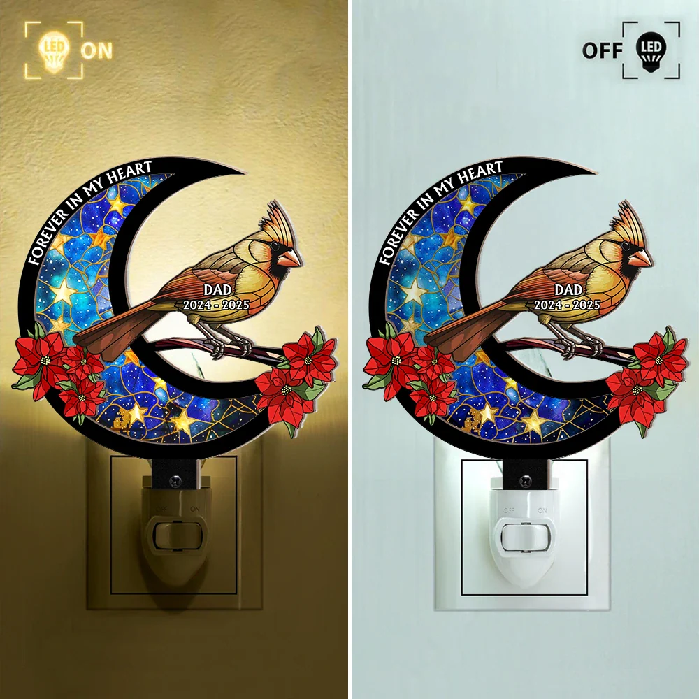 Memorial, Gift For Yourself, Gift For Women, Gift For Men, Sad - Memorial Cardinal On The Moon - Personalized Plug-in Night Light