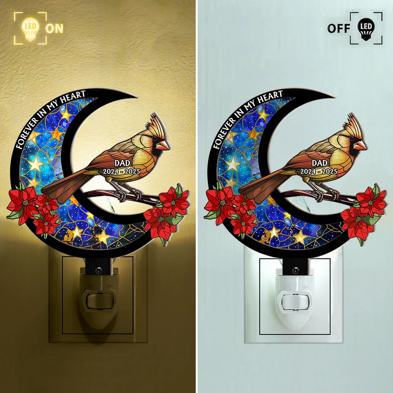 Memorial, Gift For Yourself, Gift For Women, Gift For Men, Sad - Memorial Cardinal On The Moon - Personalized Plug-in Night Light