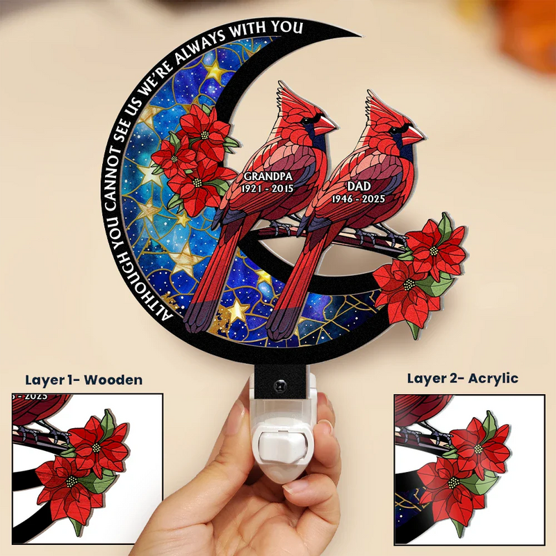 Memorial, Gift For Yourself, Gift For Women, Gift For Men, Sad - Memorial Cardinal On The Moon - Personalized Plug-in Night Light
