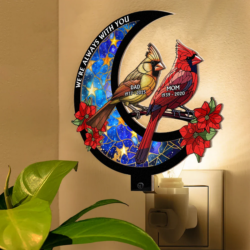 Memorial, Gift For Yourself, Gift For Women, Gift For Men, Sad - Memorial Cardinal On The Moon - Personalized Plug-in Night Light