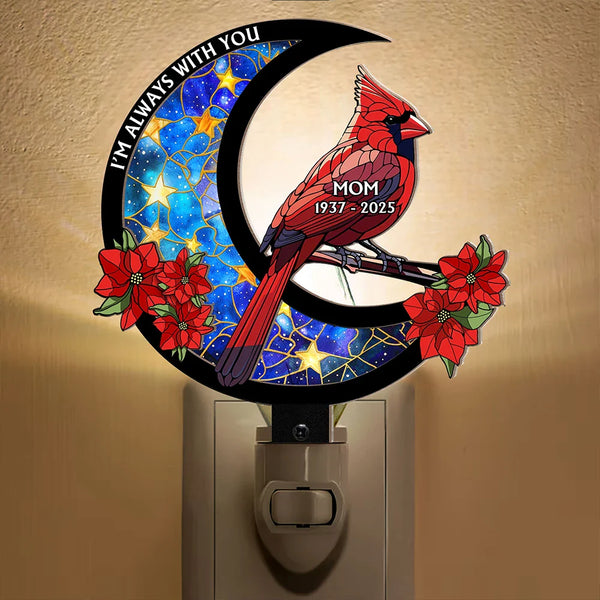 Memorial, Gift For Yourself, Gift For Women, Gift For Men, Sad - Memorial Cardinal On The Moon - Personalized Plug-in Night Light
