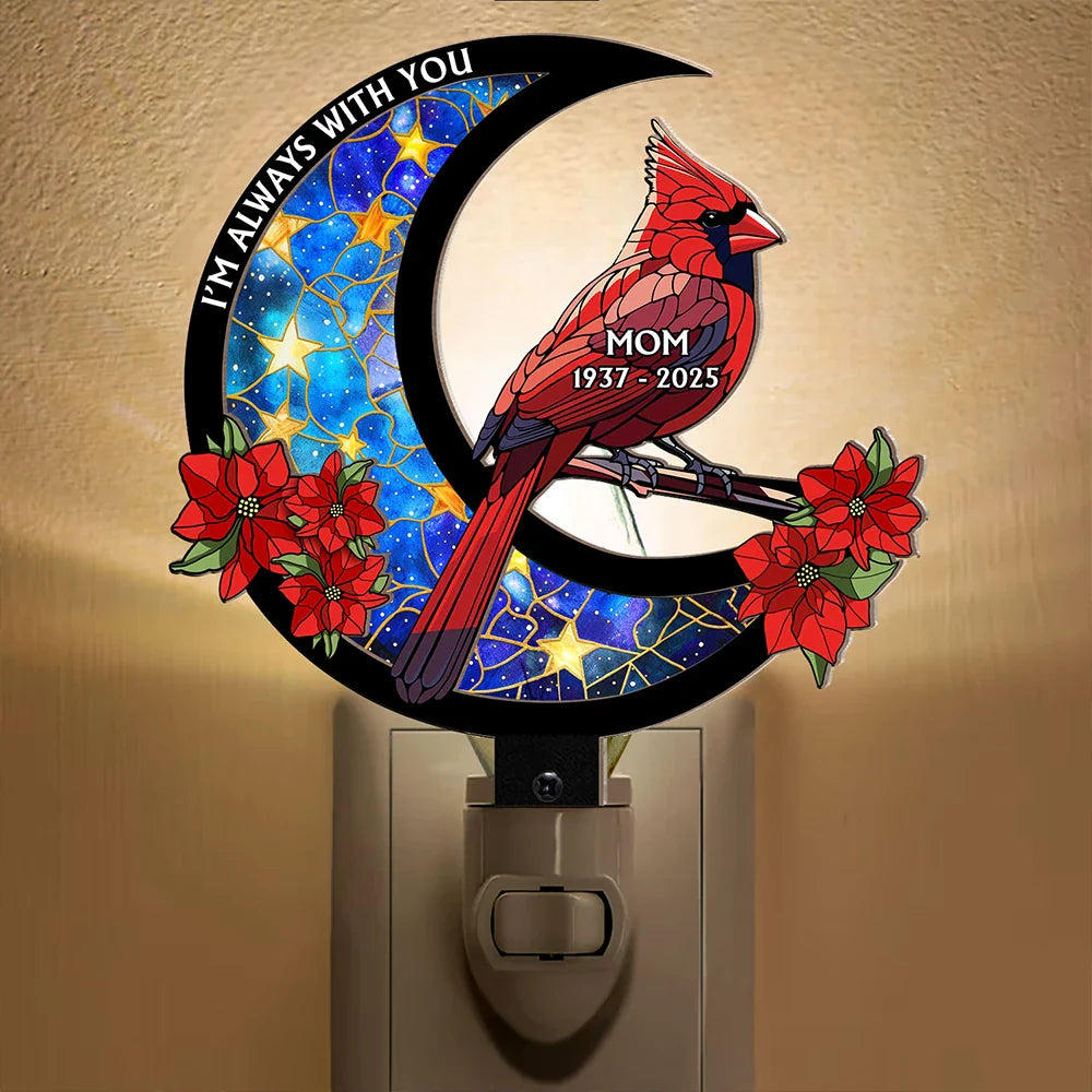 Memorial, Gift For Yourself, Gift For Women, Gift For Men, Sad - Memorial Cardinal On The Moon - Personalized Plug-in Night Light