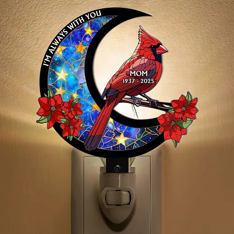 Memorial, Gift For Yourself, Gift For Women, Gift For Men, Sad - Memorial Cardinal On The Moon - Personalized Plug-in Night Light