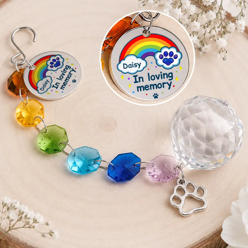 Christmas,Sympathetic,Pet Lovers,Memorial,Custom Text - Memorial Dog Cat Pet You Left Paw Prints On My Heart - Personalized Crystal Suncatcher With Charm