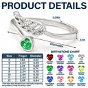 Memorial, Sad, Family - Memorial Family Mom Dad With Name & Year - Personalized Wing And Heart Birthstone Ring