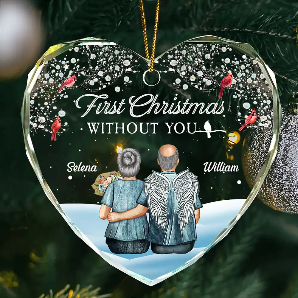 Memorial First Christmas Without You - Personalized Heart Shaped Glass Ornament