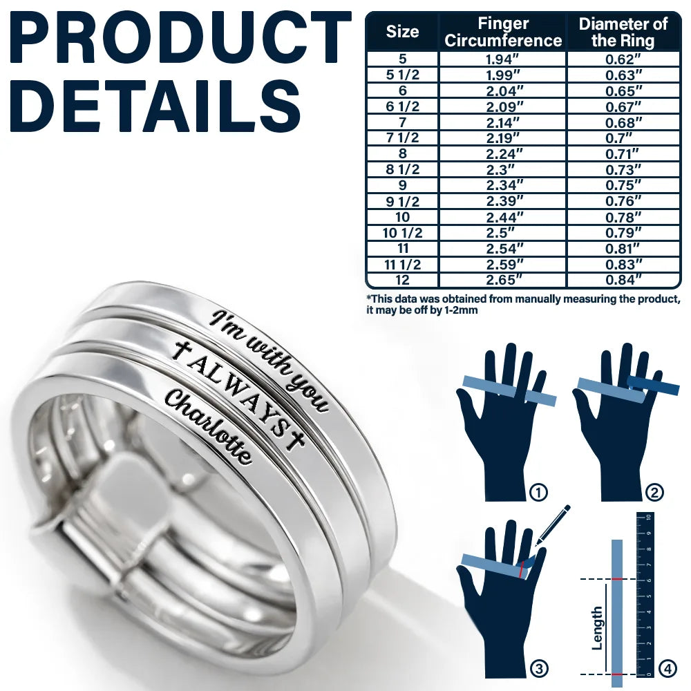 Gift For Wife,Gift For Yourself,Gift For Women,Gift For Mother,Gift For Daughter,Pet Mom,Pet Lovers,Cat Lovers,Cat Mom,Dog Lovers,Dog Mom,Memorial,Sad - Memorial I'm With You Always - Personalized Heart Stacking Rings