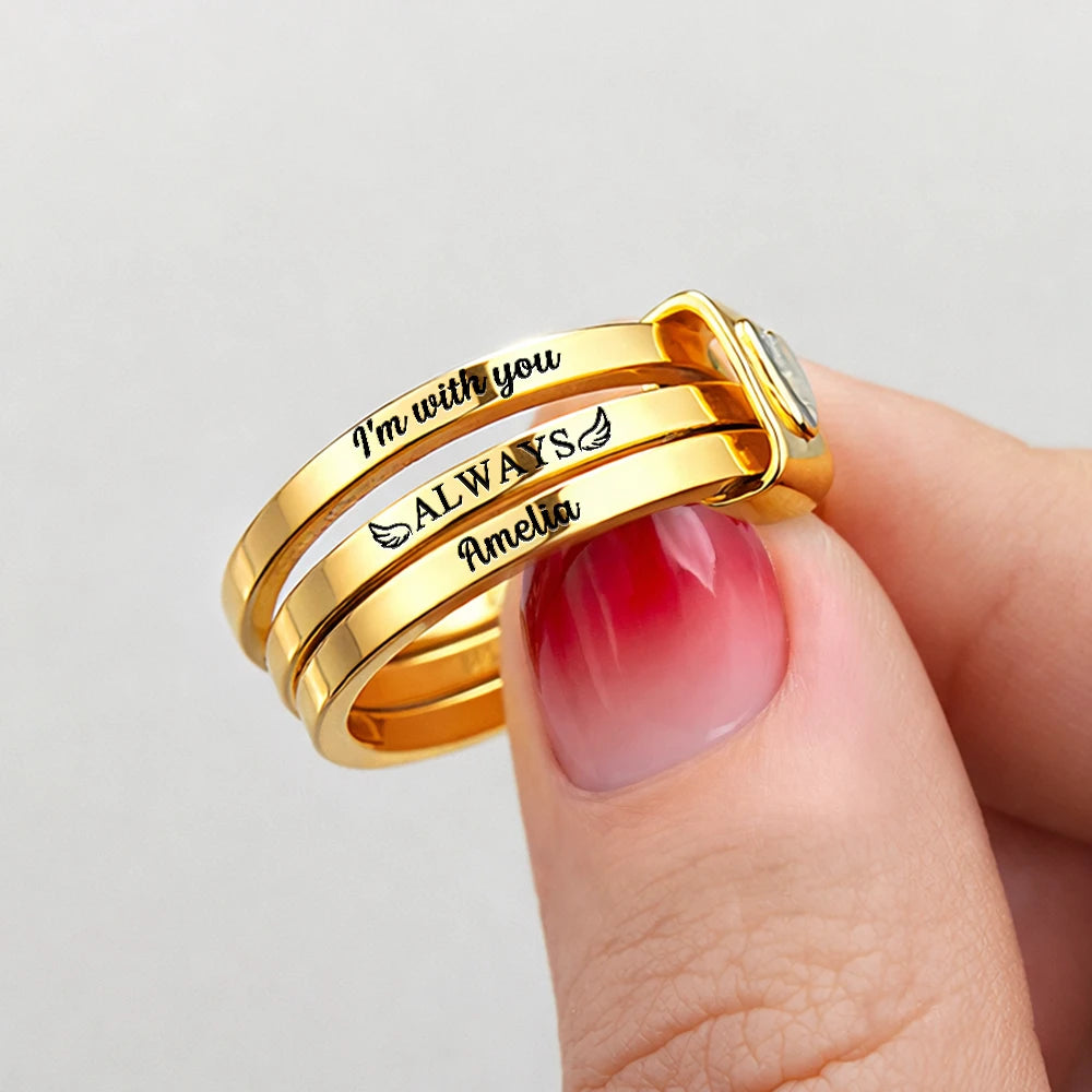Gift For Wife,Gift For Yourself,Gift For Women,Gift For Mother,Gift For Daughter,Pet Mom,Pet Lovers,Cat Lovers,Cat Mom,Dog Lovers,Dog Mom,Memorial,Sad - Memorial I'm With You Always - Personalized Heart Stacking Rings
