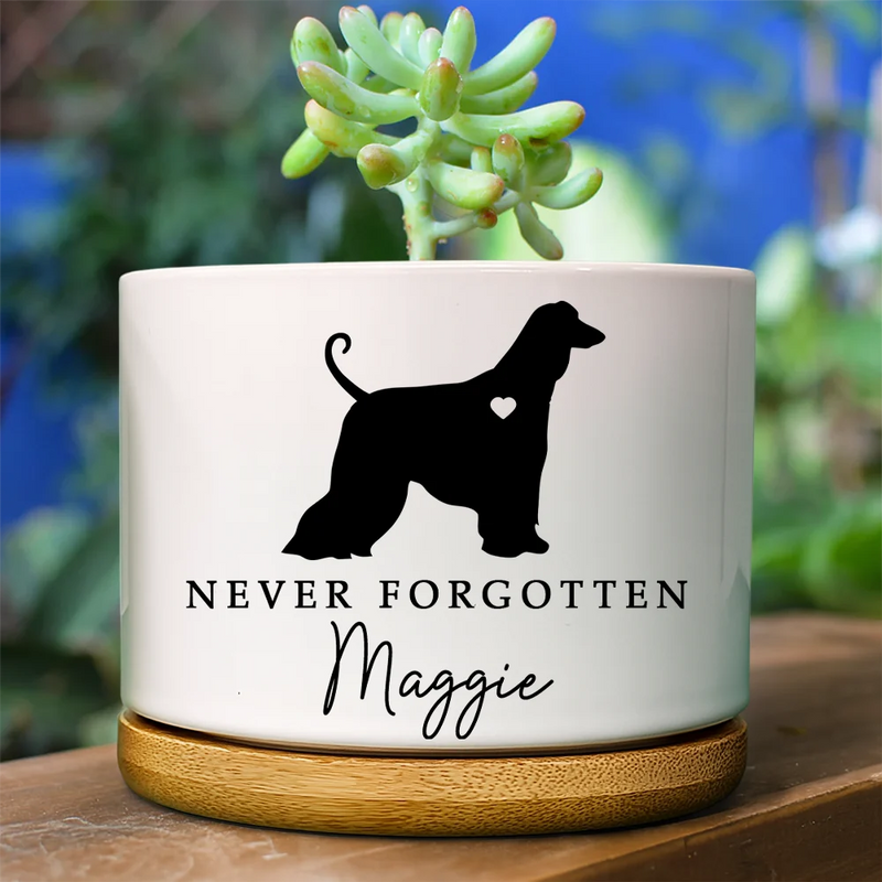 Memorial,Pet Lovers,Pet Mom,Pet Dad,Dog Lovers,Dog Mom,Dog Dad,Sad - Memorial Never Forgotten - Personalized Ceramic Plant Pot