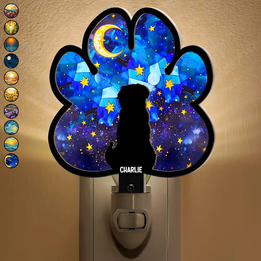 Paw Shaped Light With Dog Cat - Personalized Plug-in Night Light